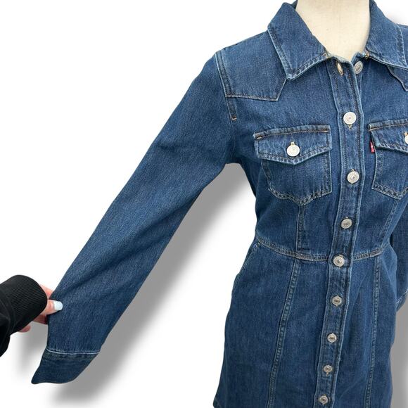 NEW Levi's Denim Dress Size XS Cotton Denim Button Front Collared Shirt Dress - Picture 7 of 11